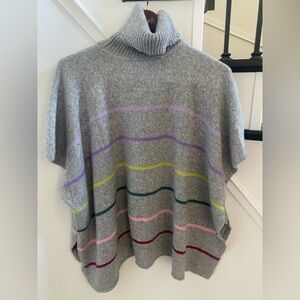 NWOT LOFT grey multicolor stripe poncho with turtleneck. Size xs-s